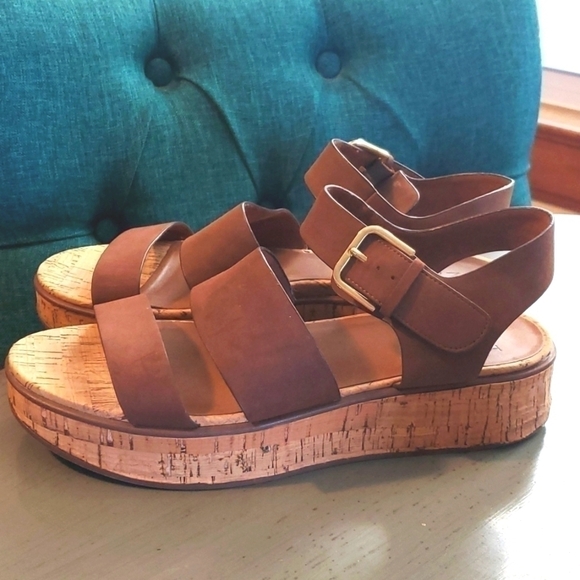 Naturalizer- Womens Brown leather Strappy Cork platform sandals Brooke Sz.9 - Picture 1 of 10